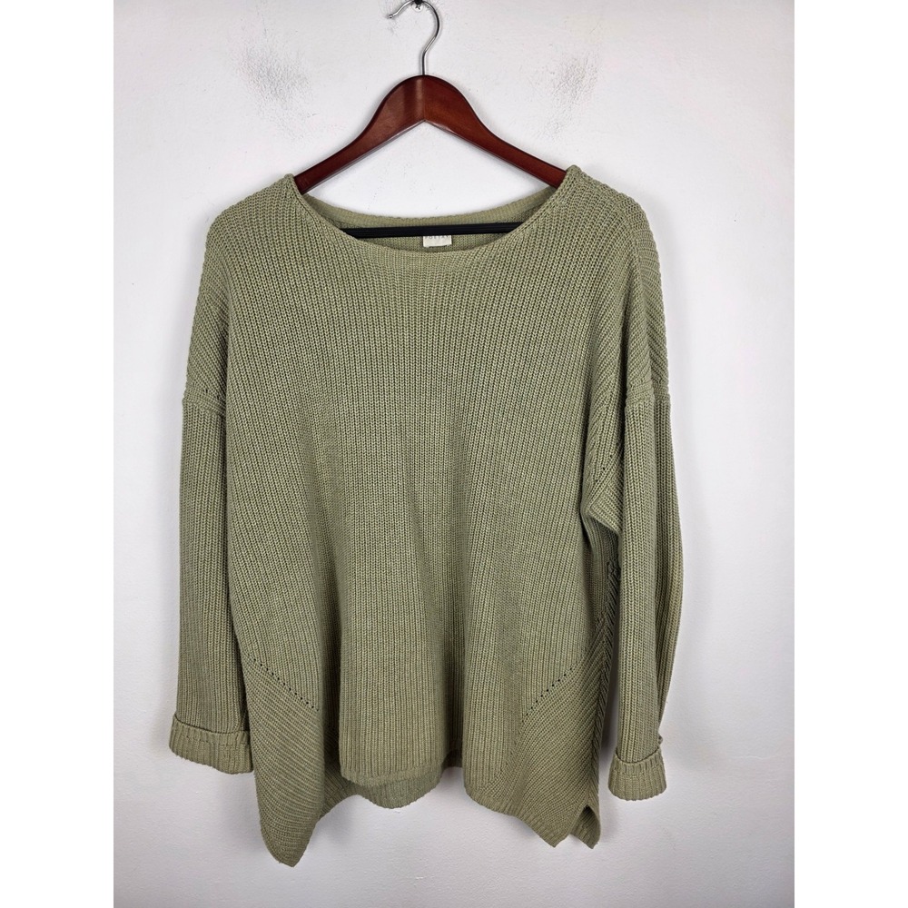 Poetry Womens Sage Green 100% Cotton Ribbed Knit Boat Neck Sweater US 12 VM20
